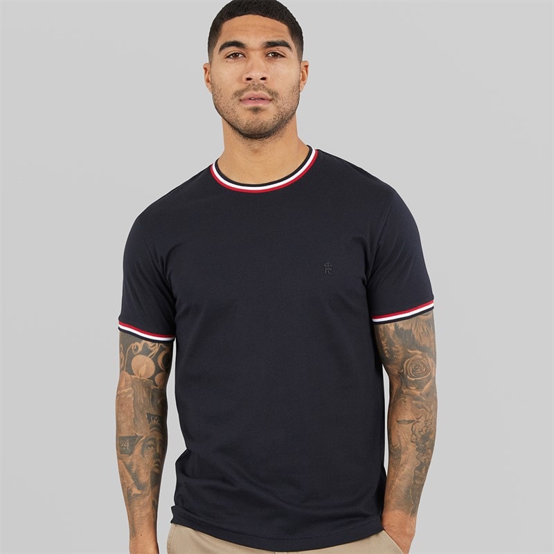 French Connection Mens 3 Col Ringer T-Shirt Marine