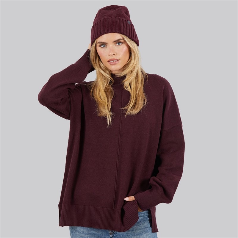 French Connection Womens Cosy Mock Centre Jumper Burgundy Red