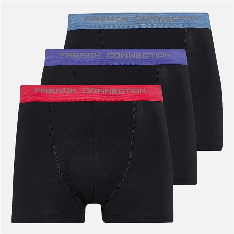 French Connection Mens Three Pack FC Modal Luxury Supersoft Boxers Fc6 Black/Light Blue/Purple/Pink