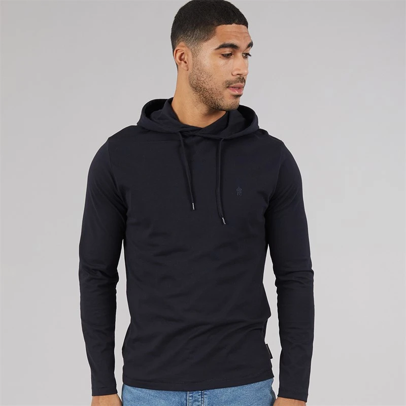 French Connection Mens 3 Crown Long Sleeve Hooded Top Marine