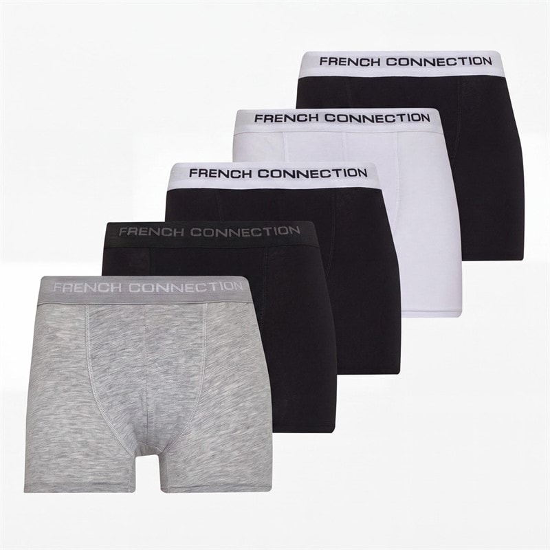 French Connection Boys FC Five Pack Boxers FC5 Black/Black/Black/Light Grey Melange/White