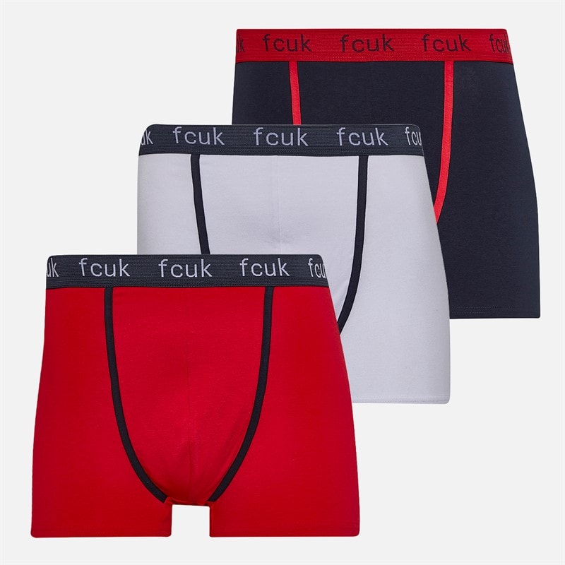 French Connection Mens Three Pack FCUK Boxer Trunks Fcuk 8 Marine/Red/White