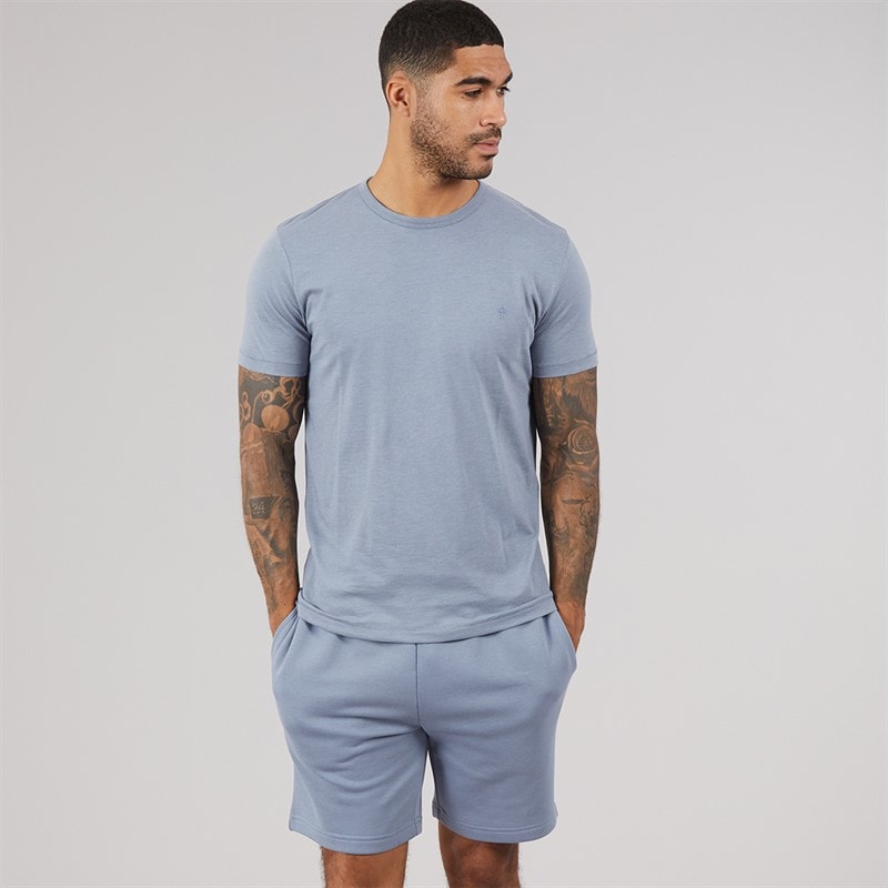 French Connection Mens T-Shirt And Shorts Set Light Blue Mel