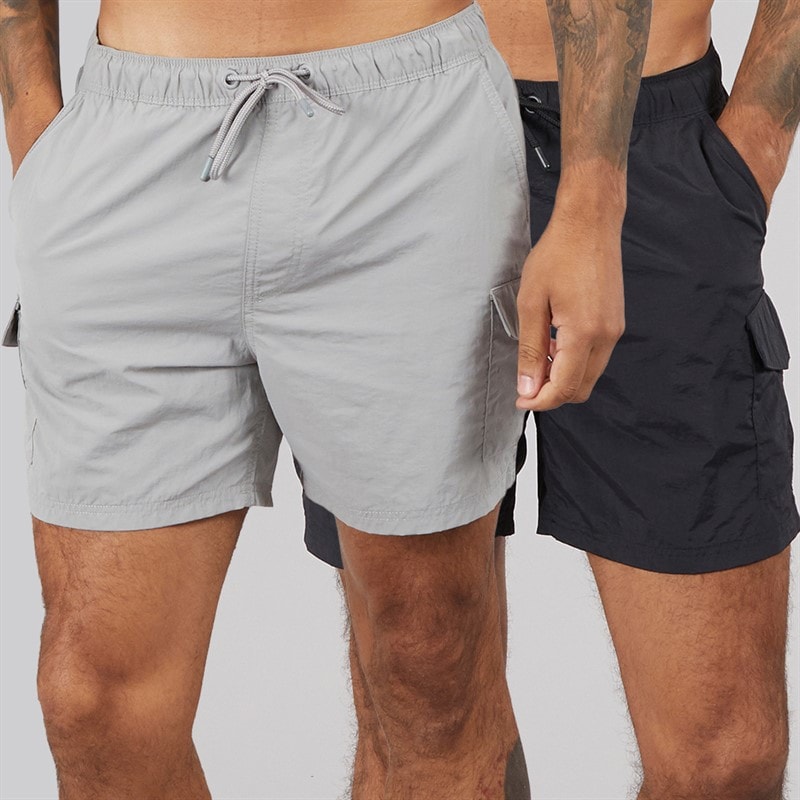 French Connection Mens Two Pack Combat Swim Shorts Marine/Light Grey Marine/Lgt Grey