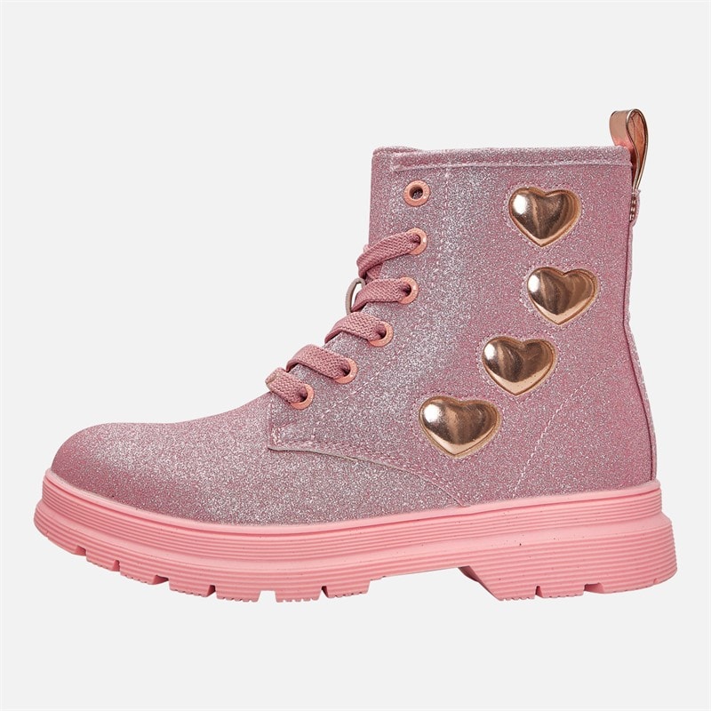 Pineapple Junior Girls Glitter Heart Ankle Boots Fuschia Glitter