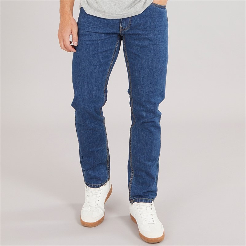 Onfire Mens Stretch Denim Straight Leg Jeans Mid Wash