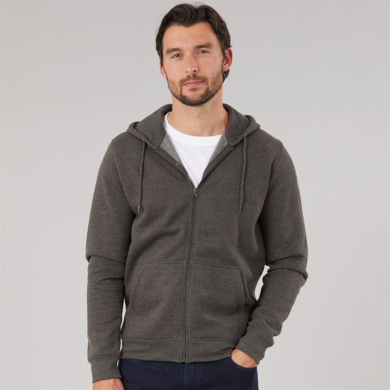 Onfire Mens Zip Through Fleece Hoodie Charcoal Marl
