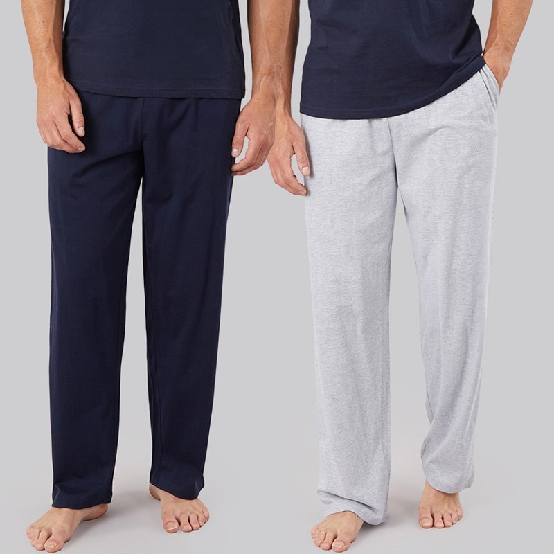 Onfire Mens Two Pack Jersey Open Hem Lounge Trousers Grey Marl/Navy