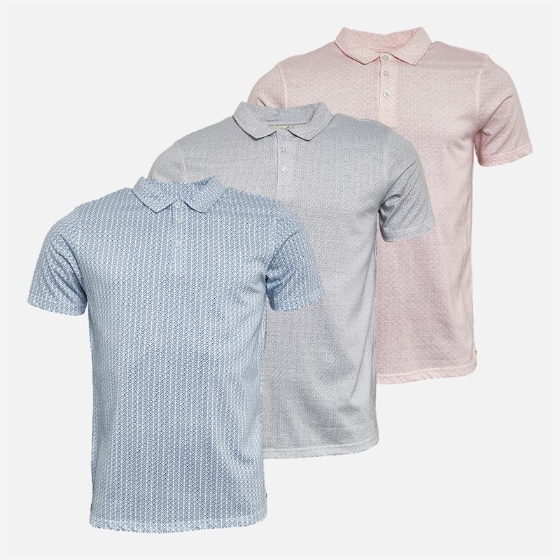 Onfire Mens Geo Print Three Pack Polo Shirts Multi