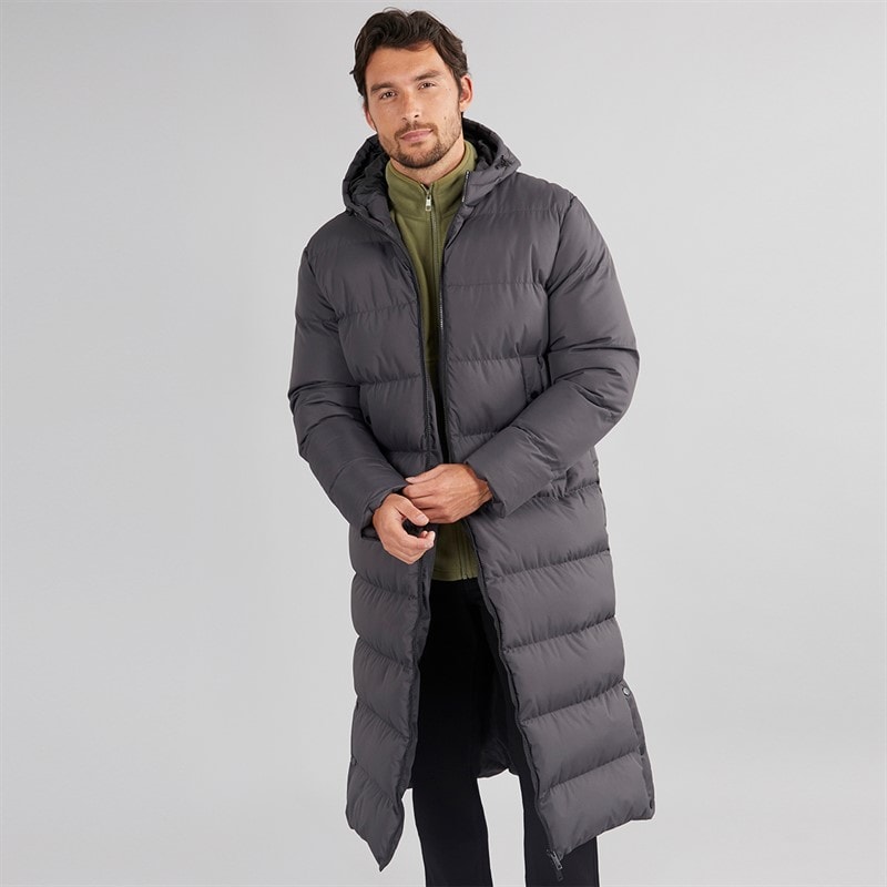 Onfire Mens Maxi Length Hooded Puffer Coat Charcoal