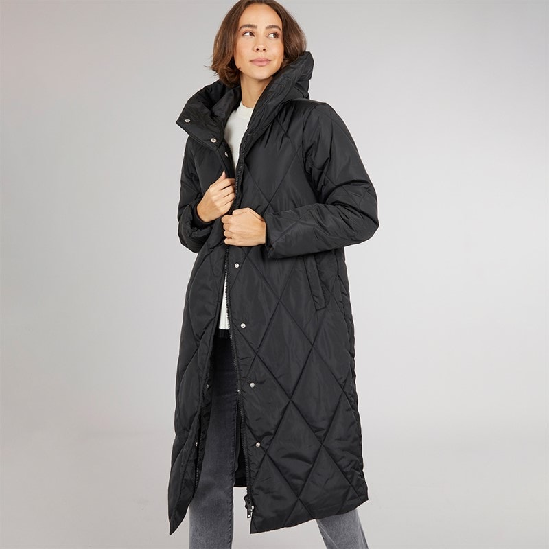 Onfire Womens Diamond Shawl Hood Coat Black