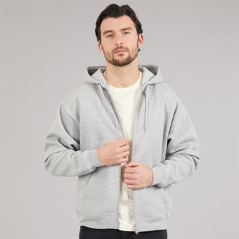 Onfire Mens Zip Through Hoodie Light Grey Marl