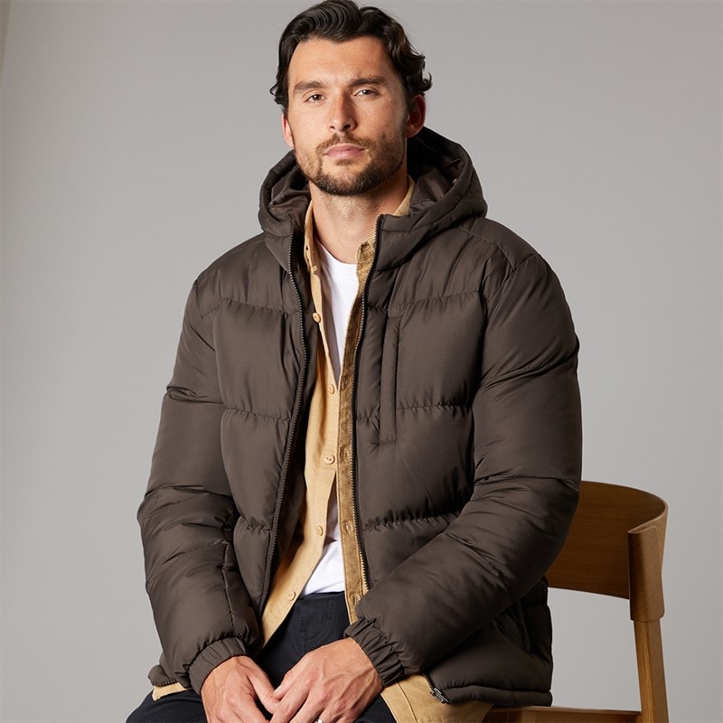 Onfire Mens Hooded Bomber Jacket Chocolate