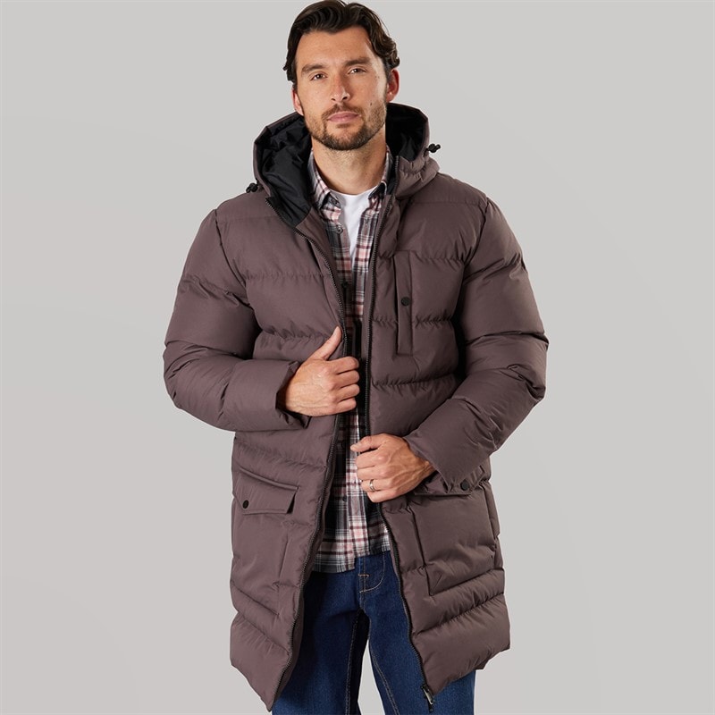 Onfire Mens Midline Hooded Puffer Coat Wine