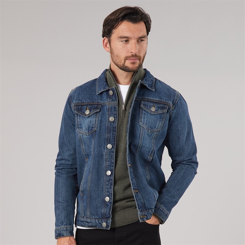 Onfire Mens Denim Jacket Mid Wash