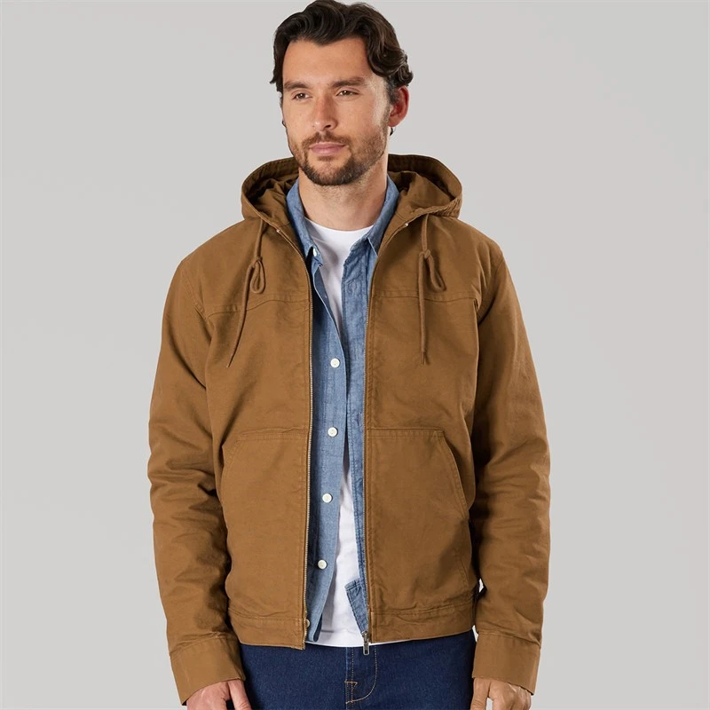Onfire Mens Hooded Canvas Jacket Dark Tan Dk Tan