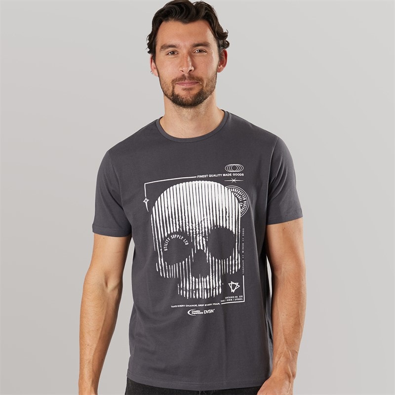 Onfire Mens Skull T-Shirt Dark Charcoal