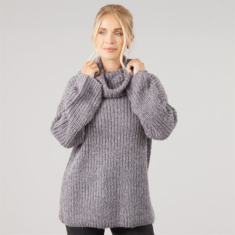 Onfire Womens Cowl Neck Sweater Charcoal Grey