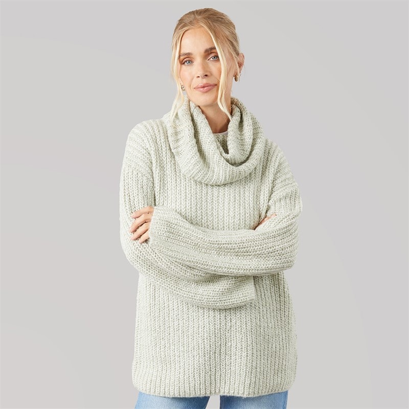 Onfire Womens Cowl Neck Sweater Sage Oatmeal