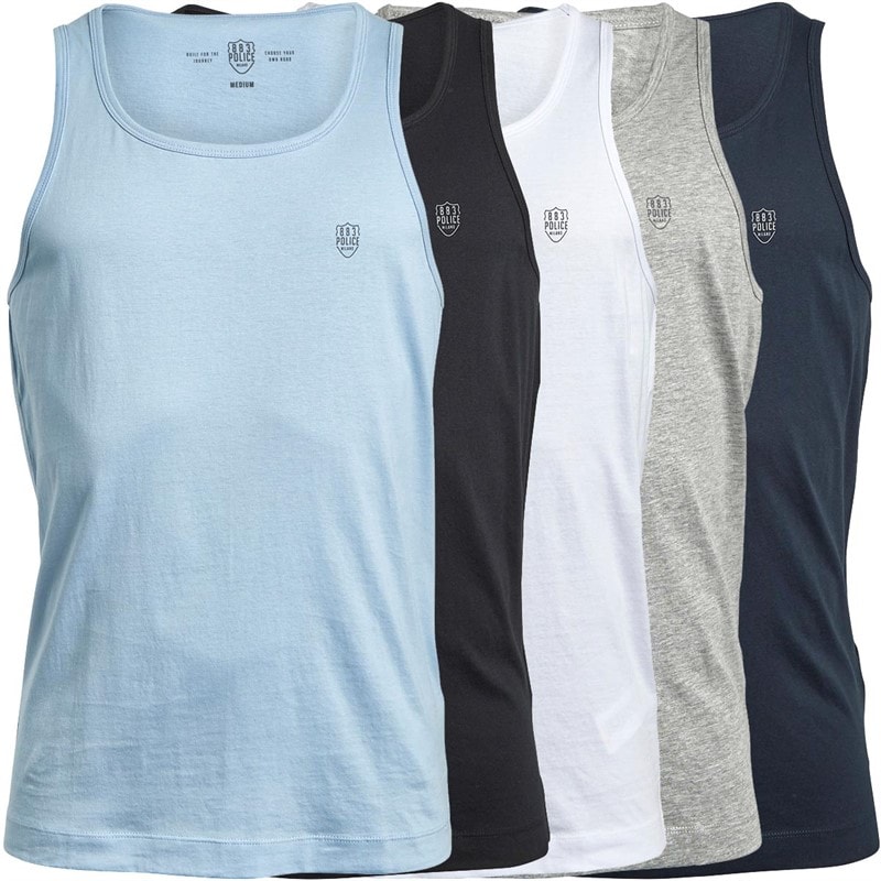 883 Police Mens Biot Five Pack Vests Black/White/Grey/Navy/Sky