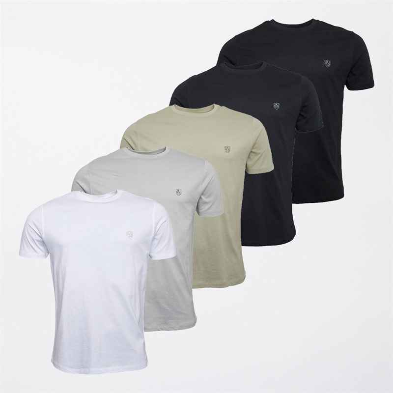 883 Police Mens Saxe Five Pack T-Shirts Black/Vapour Grey/Navy/Pastel Khaki/White