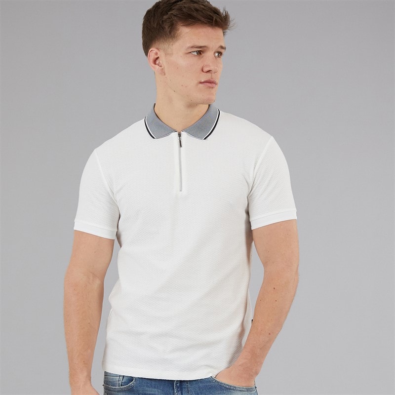 883 Police Mens Snape Quarter Zip Polo Shirt White