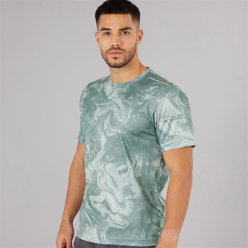 Puma Mens Train All Day Marble Print Training Top Sea Glass