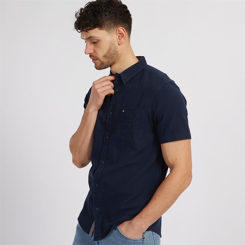 Quiksilver Mens Time Box Short Sleeve Shirt Dark Navy