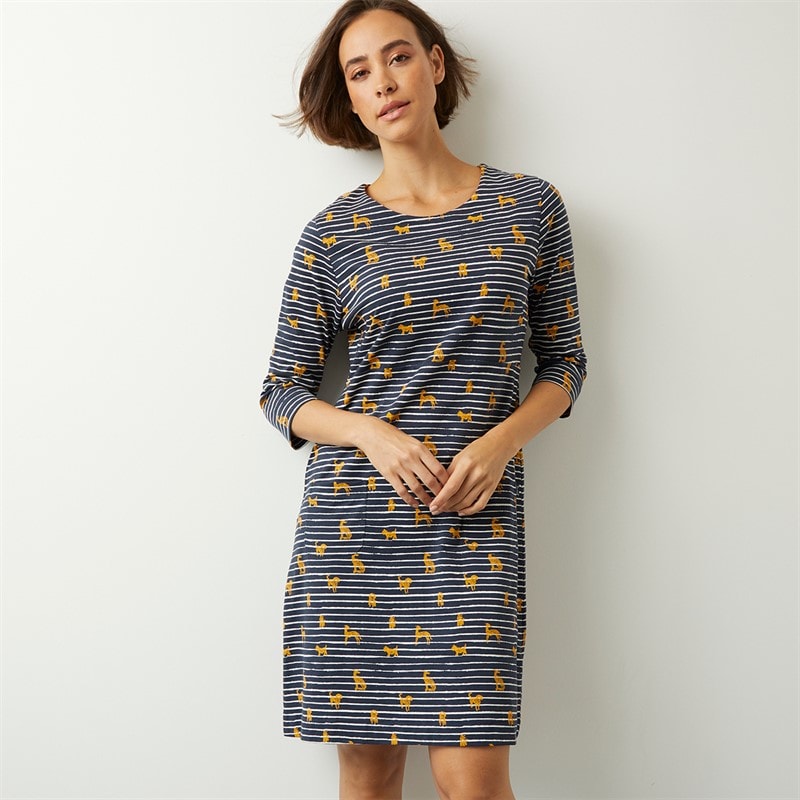 Weird Fish Womens Esme Printed Jersey Dress Ochre