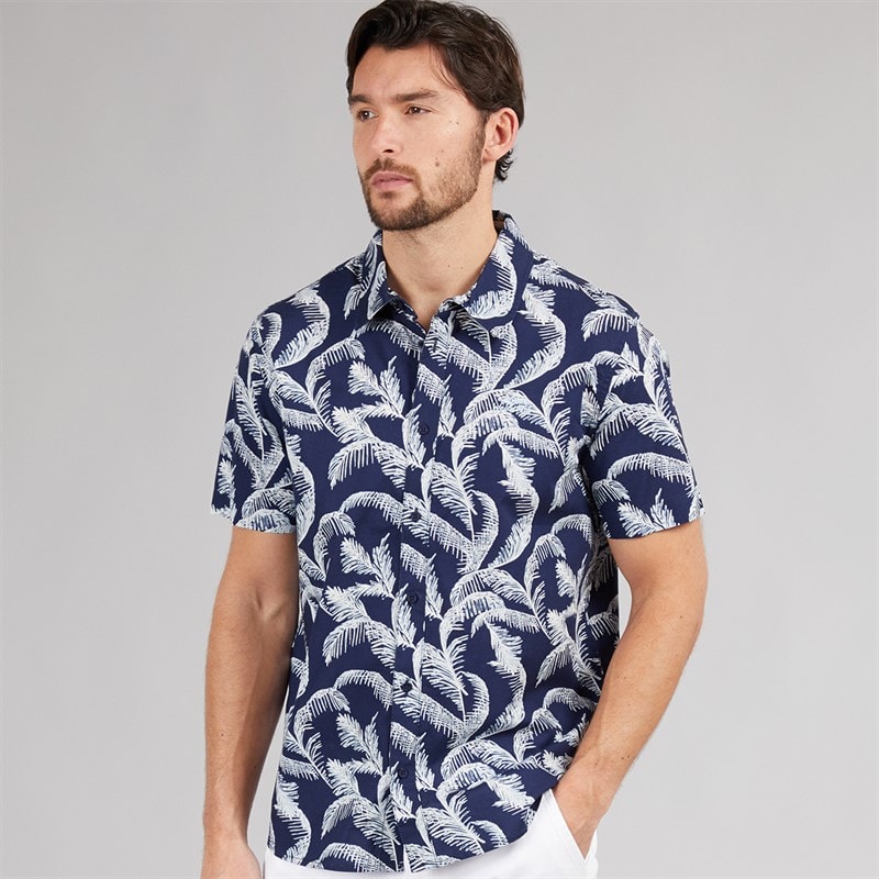 Weird Fish Mens Rafe Short Sleeve Printed Shirt Dark Blue
