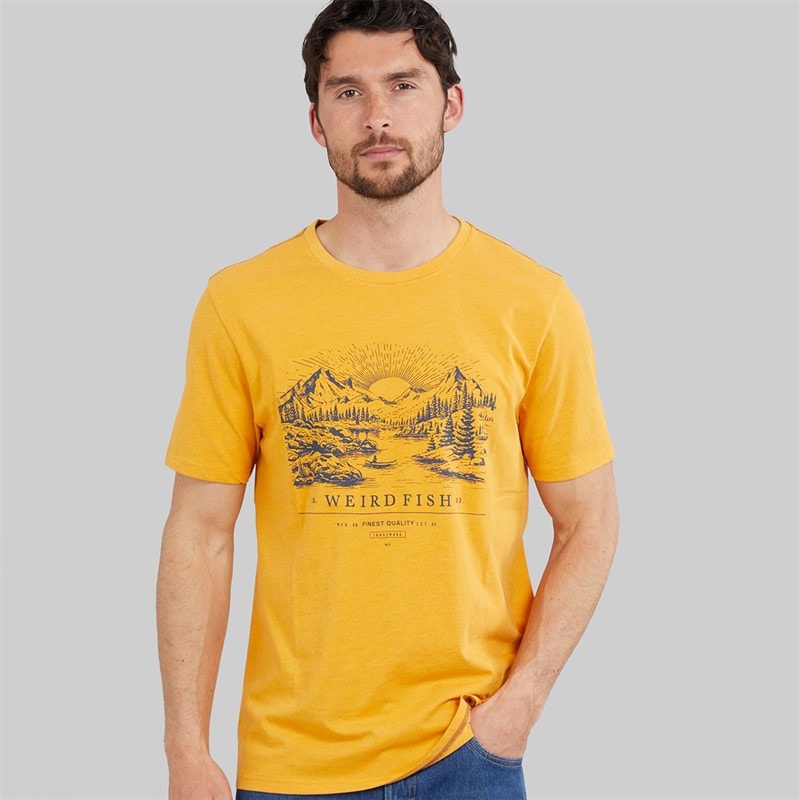 Weird Fish Mens Daybreak Graphic T-Shirt Mustard