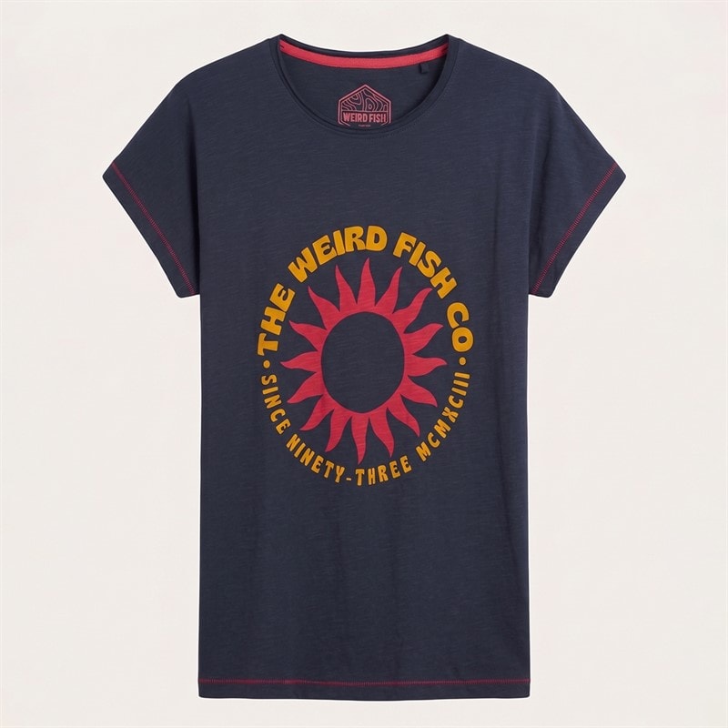 Weird Fish Womens Sunburst Graphic T-Shirt Navy