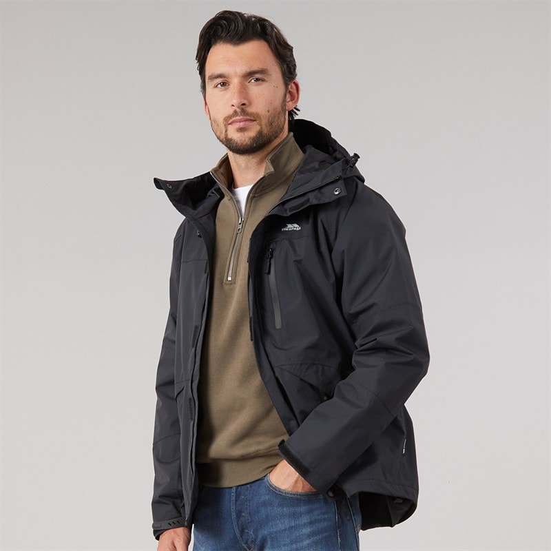 Trespass Mens Corvo Waterproof Hooded Shell Jacket Black