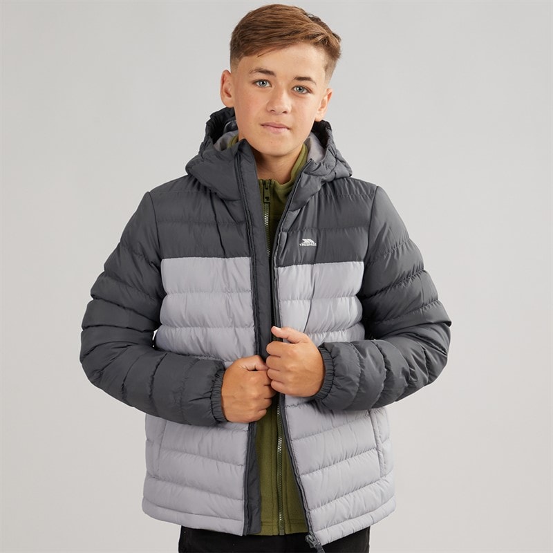 Trespass Junior Boys Oskar Padded Hooded Jacket Carbon/Platinum
