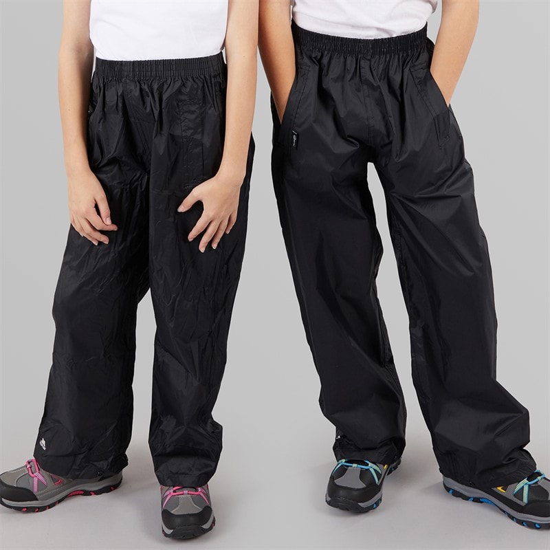 Trespass Kids Qikpac Waterproof Over Trousers Black