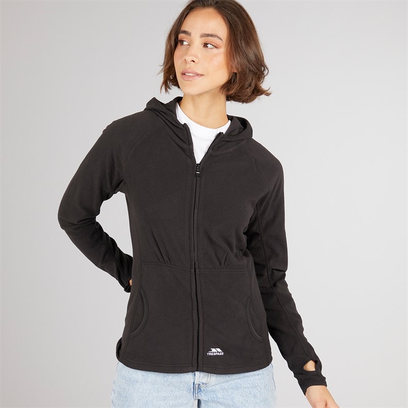 Trespass Womens Marathon Full Zip Hooded Fleece Jacket Black