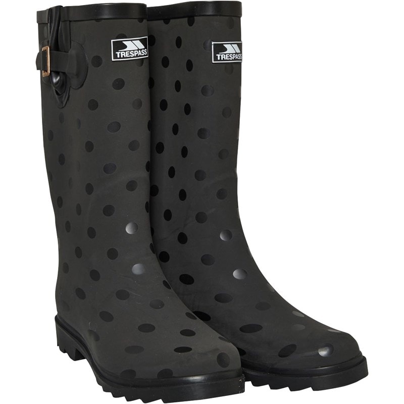 Trespass Womens Elena Polka Dot Print Wellington Boots Black