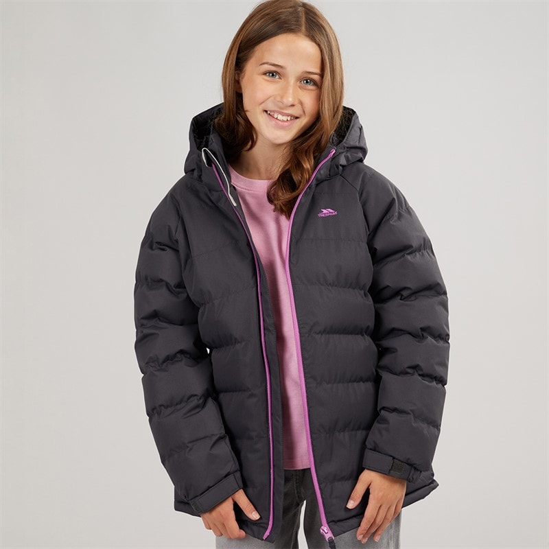 Trespass Girls Amira Waterproof Padded Hooded Jacket Dark Grey