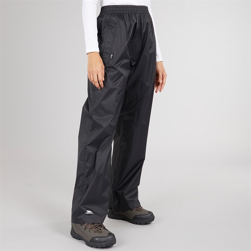 Trespass Womens Qikpac Waterproof Over Trousers Black