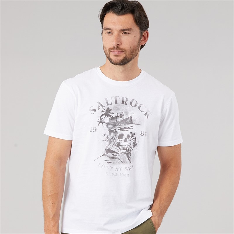 Saltrock Mens Lost At Sea Skull T-Shirt White