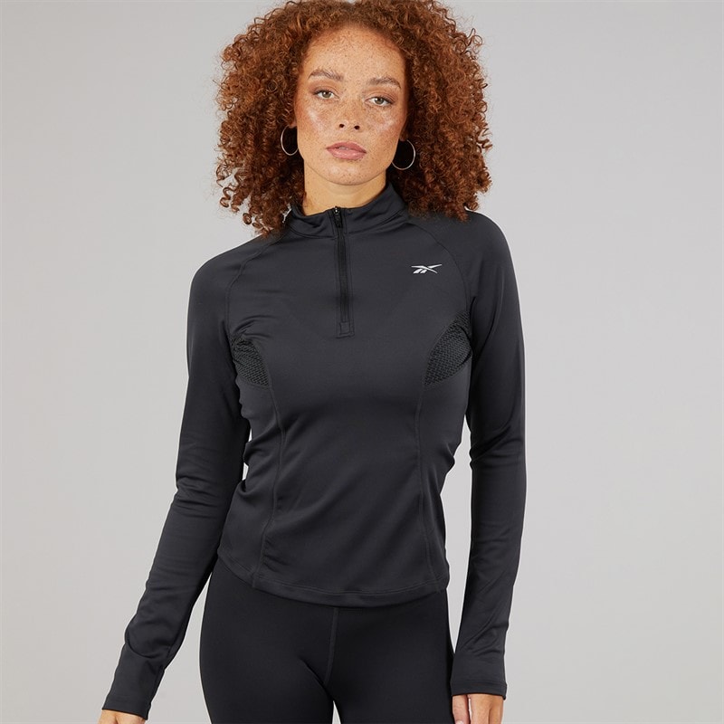 Reebok Womens Running 1/4 Zip Top Night Black