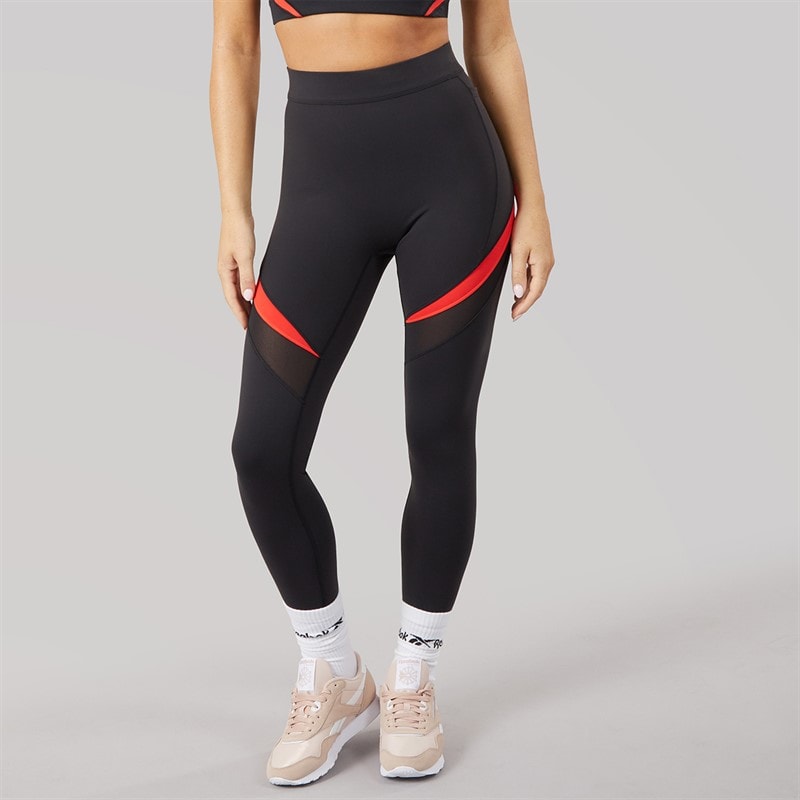 Reebok Womens Lux Colorblock High Waist 7/8 Tight Leggings Black/Energy Red