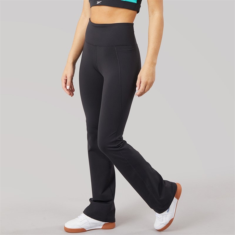 Reebok Womens Lux High Waisted Mini Flare Pants Black