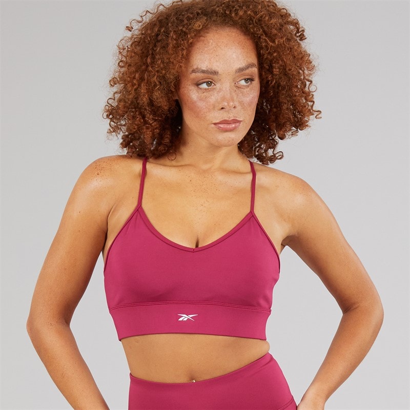 Reebok Womens ID Train Tri Back Light Support Sports Bra Top Very Berry