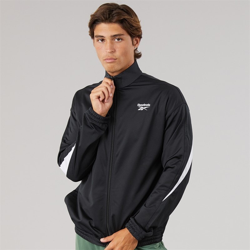 Reebok Mens Identity Vector Logo Knit Track Jacket Night Black/White