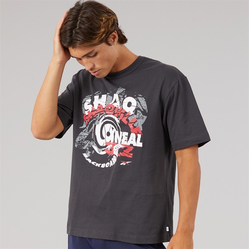 Reebok Mens Graphic Series Shaq Spiral T-Shirt Washed Black