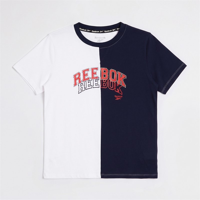 Reebok Junior Boys Spliced Logo T-Shirt Navy