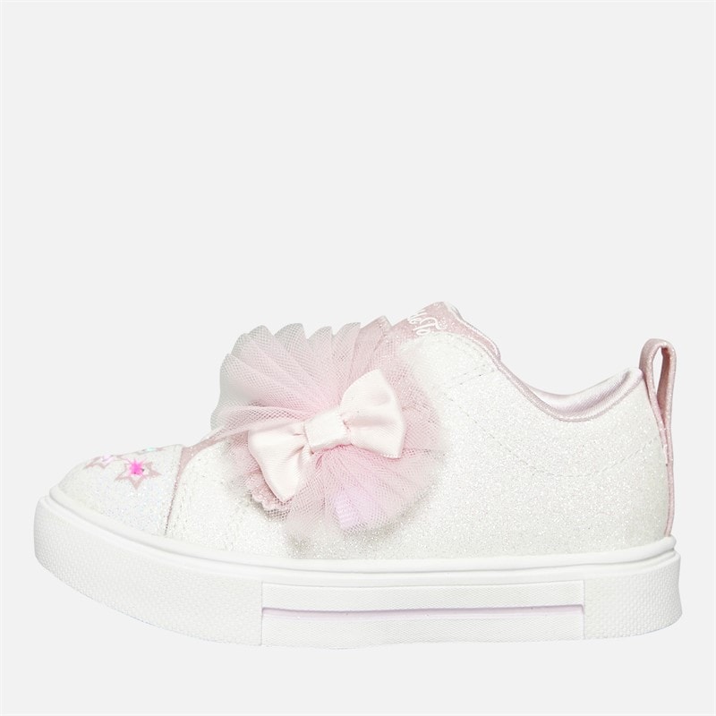 SKECHERS Girls Twinkle Sparks Glitter Gems Trainers White/Pink