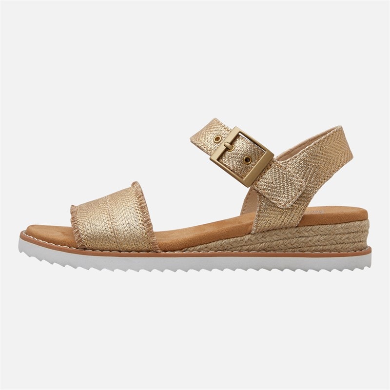 SKECHERS Womens Desert Kiss Gold Crush Ankle Strap Sandals Champagne
