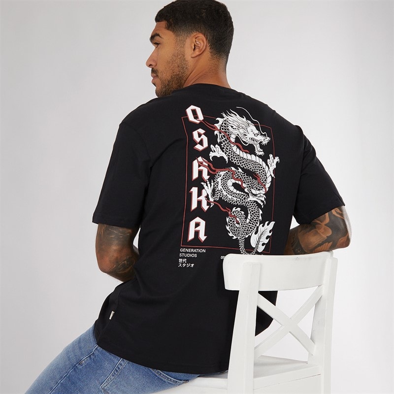 ONLY & SONS Mens Tristan Relaxed T-Shirt Black/Osaka Dragon